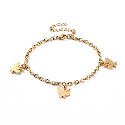 304 Stainless Steel Butterfly Charm Bracelet with Cable Chains for Women
