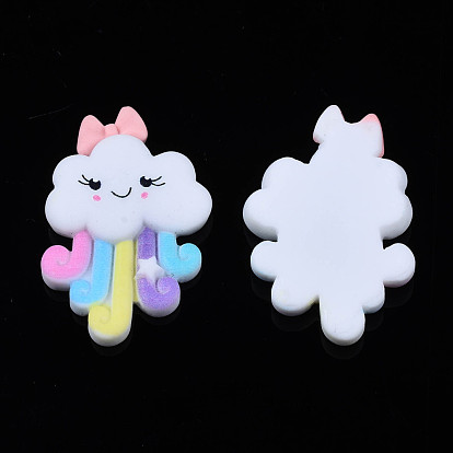 Opaque Resin Cabochons, Rubberized Style, Cloud with Bowknot