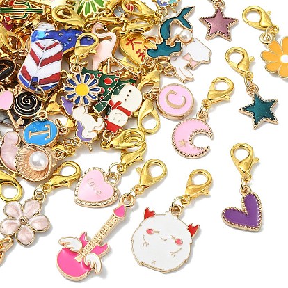 50 Décorations de pendentif en alliage d'émail pcs, avec alliage homard fermoirs pince, or