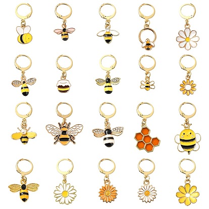 20 шт. 20 стили, подвесные маркеры с эмалью из сплава и фиксирующими стежками, с 304 серьгами из нержавеющей стали