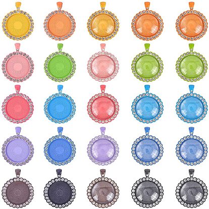 Diy colgante makings, con colgante de cabujón de diamantes de imitación de cristal de aleación, Cabochons de cristal transparente, plano y redondo