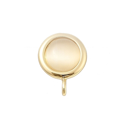 Кабошон кошачий глаз из латуни с круглой фурнитурой для сережек-гвоздиков, реальный 18 k позолоченный