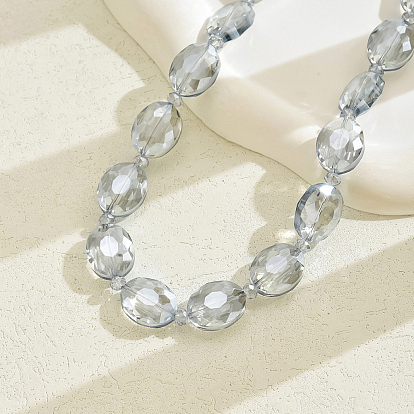 Элегантные винтажные стеклянные граненые овальные бусины ожерелья для женщин, платина