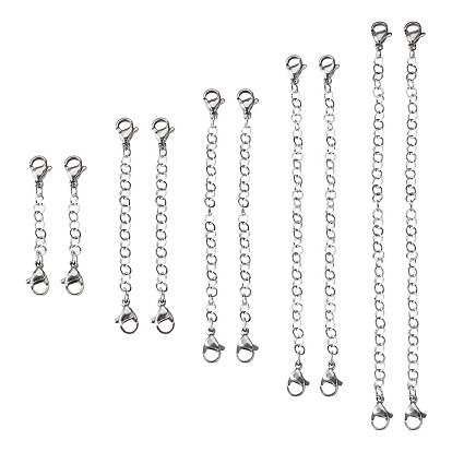 10pcs 5 styles 304 chaîne de câble en acier inoxydable rallonge de chaîne, avec fermoir pince de homard