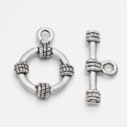 Tibetan Style Alloy Ring Toggle Clasps, Ring: 19x14x3mm, Hole: 1mm, Bar: 20x8x3mm, Hole: 1mm