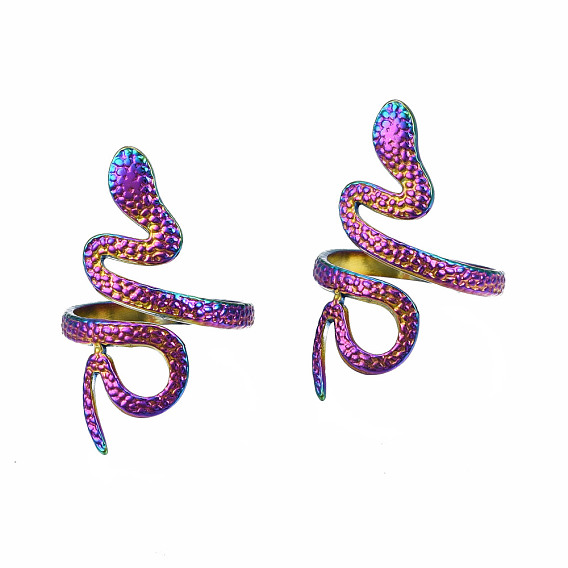 Schlangenmanschettenringe, weit geöffnete Ringe, Regenbogenfarbe 304 Edelstahlringe für Damen