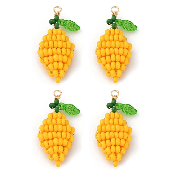 Подвески из стеклянных бусинок в форме лимона, с акриловыми бусинами и настоящей медной проволокой, покрытой 18k золотом