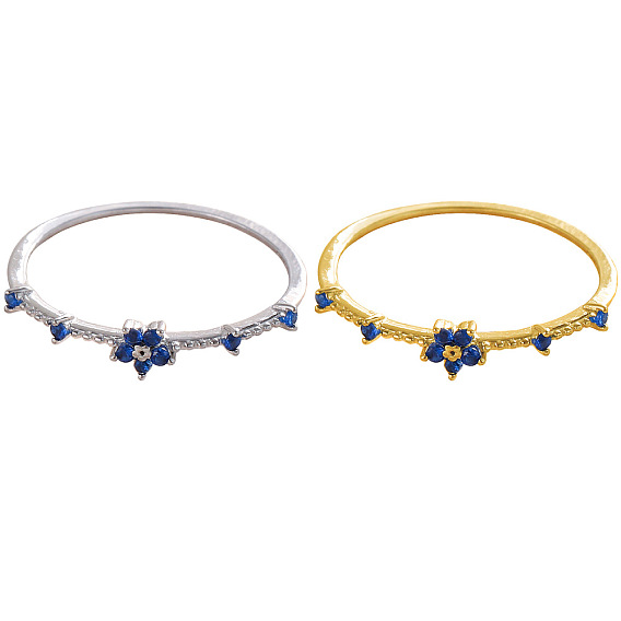 925 Кольца из стерлингового серебра с паве из кубических цирконий, цветок