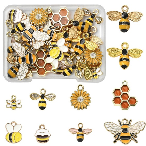 30 шт 10 стили подвески из сплава эмали, без кадмия и без свинца, золотой свет, Пчелы