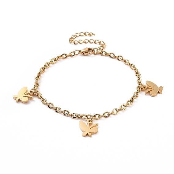 304 Stainless Steel Butterfly Charm Bracelet with Cable Chains for Women