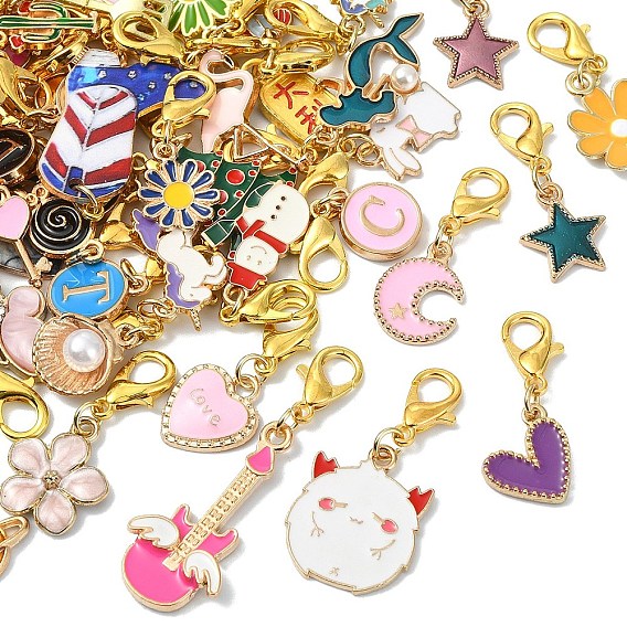 50 piezas de aleación de esmalte colgante decoraciones, con broches de langosta de la aleación de la garra, dorado