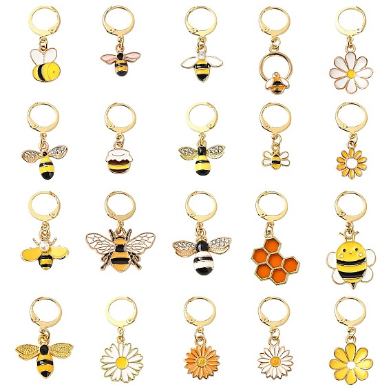 20 шт. 20 стили, подвесные маркеры с эмалью из сплава и фиксирующими стежками, с 304 серьгами из нержавеющей стали