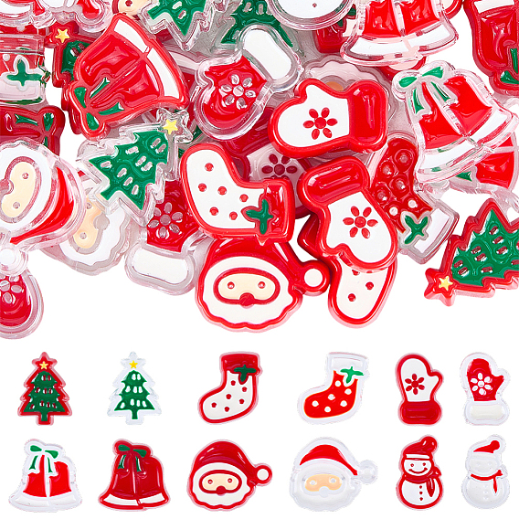 48шт 12 стили рождественских украшений тематические непрозрачные акриловые бусины с эмалью, разнообразные
