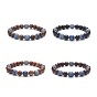 Natural Blue Aventurine & Wood Round Beaded Stretch Bracelet for Women