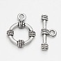 Tibetan Style Alloy Ring Toggle Clasps, Ring: 19x14x3mm, Hole: 1mm, Bar: 20x8x3mm, Hole: 1mm