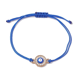 Evil Eye Alloy Crystal Rhinestone Link Braided Bracelets, Adjustable Nylon Cord Bracelets with Enamel