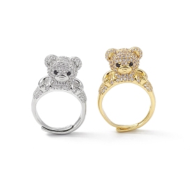 Cubic Zirconia Bear Adjustable Ring, Brass Jewelry for Women, Lead Free & Cadmium Free
