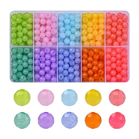 600Pcs 10 Colors Transparent Acrylic Beads, Dyed, Faceted, Round