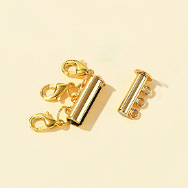 3-Strand 6-Hole Alloy Magnetic Slide Lock Clasps, Necklace Layering Clasps, with 3Pcs Lobster Claw Clasps, Tube