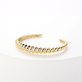 14K Gold Plated Brass Horn Bangle & French Twist Chain Bracelet Set for Women