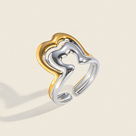 304 Stainless Steel Cuff Open Rings for Women, Double Heart