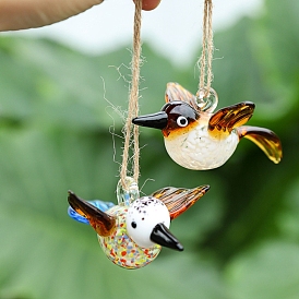 Glass Pendant Decorations, with Jute Rope, Bird