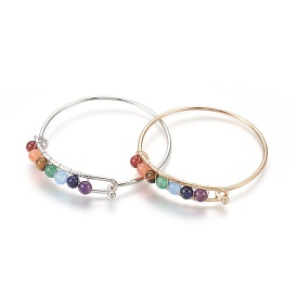 Adjustable Alloy Expandable Bangles, with Natural Mixed Stone