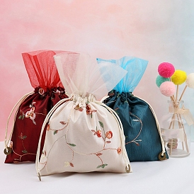 Embroidery Cloth Storage Pouches, Rectangle Drawstring Bags, for Candy Gift Bags