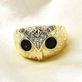 Регулируемые манжеты-кольца из латуни с микропаве из кубического циркония для женщин, сова, долговечный, стойки покрытие, реальный 18 k позолоченный
