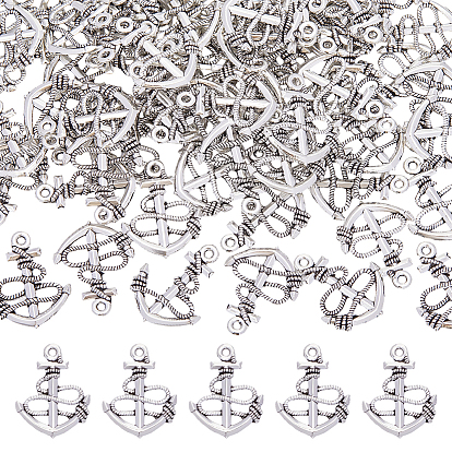 100Pcs Tibetan Style Zinc Alloy Pendants, Anchor Charms, Lead Free & Cadmium Free