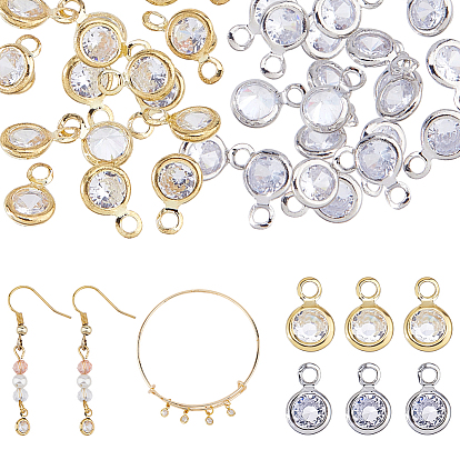 160шт. 2 цветной сплав с подвесками из кубического циркония, плоско-круглые
