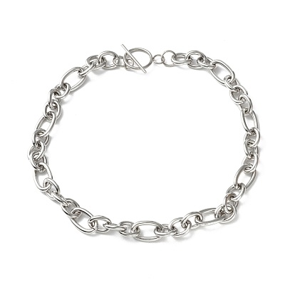 304 Stainless Steel Figaro Chain Necklace with Toggle Clasp for Men Women
