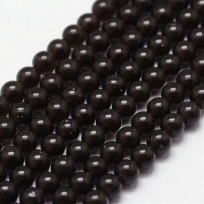 Naturelles acajou obsidienne brins de perles, ronde