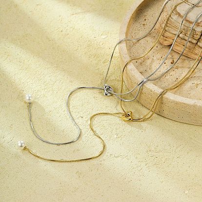 304 ожерелья-лариаты из нержавеющей стали с круглым жемчужным кулоном для женщин