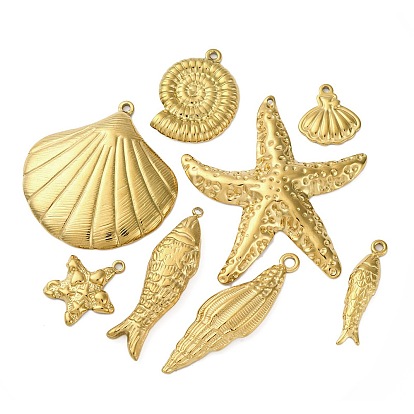 304 подвески из нержавеющей стали, ионное покрытие (ip), реальный 18 k позолоченный, раковина/ракушка/рыба/морская звезда