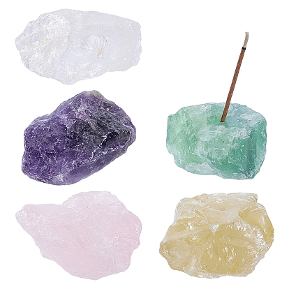 5шт. 5 стили натуральный кварцевый кристалл, аметист, цитрин, флюорит, необработанные самородки розового кварца, курильницы для благовоний, держатели благовоний, украшения для домашнего экрана