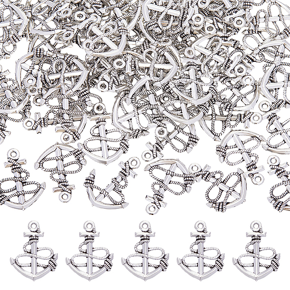 100Pcs Tibetan Style Zinc Alloy Pendants, Anchor Charms, Lead Free & Cadmium Free