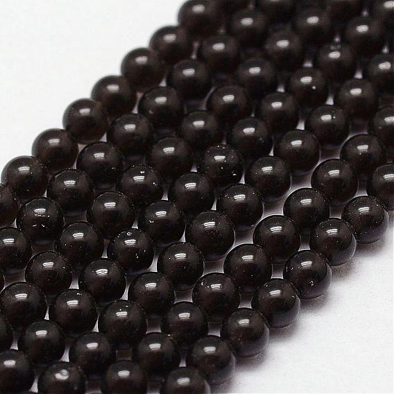 Naturelles acajou obsidienne brins de perles, ronde