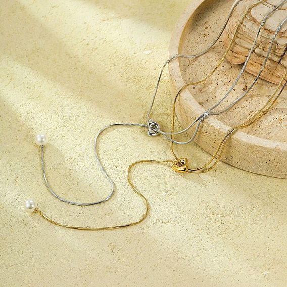 304 ожерелья-лариаты из нержавеющей стали с круглым жемчужным кулоном для женщин