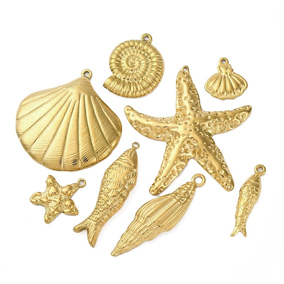 304 подвески из нержавеющей стали, ионное покрытие (ip), реальный 18 k позолоченный, раковина/ракушка/рыба/морская звезда