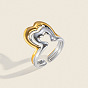 304 Stainless Steel Cuff Open Rings for Women, Double Heart
