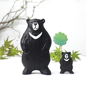 Wood Carving Bear Figurines Statues for Home Office Desktop Decoration