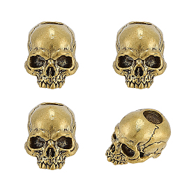 4pcs perles européennes en laiton, Perles avec un grand trou   , crane