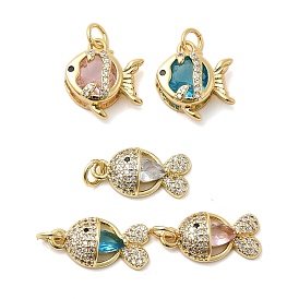 Латунные микро проложить кубического циркония подвески, рыбы прелести, без кадмия и без свинца, стойки покрытие, долговечный, реальный 18 k позолоченный, с целью перехода в кольце