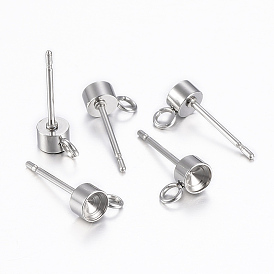 304 Stainless Steel Stud Earring Settings, with Loop, Earring Post