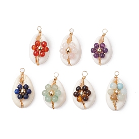 7 шт. 7 стили подвески из натурального камня, бисера, цветка, медной проволоки, натуральной ракушки каури, натуральный тигровый глаз, розовый кварц, лазурит, зеленый авантюрин, сердолик, цветочный амазонит и аметист