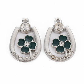 Pendentifs en alliage, avec l'émail, platine, larme avec trèfle