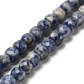 Natural Blue Spot Jasper Beads Strands, Faceted, Cube