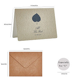 CRASPIRE Leaf Pattern Kraft Envelopes and Greeting Cards Set, Blank Inside, Handwritten Style for Baby Showers & Wedding