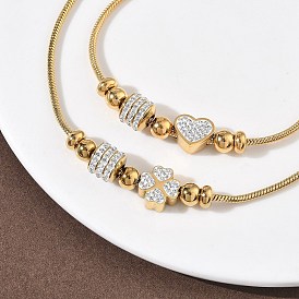 Стразы из полимерной глины в европейском стиле и 201 браслеты из бусин из нержавеющей стали, 304 женские браслеты-змейки из нержавеющей стали, ионное покрытие (ip), реальный 18 k позолоченный